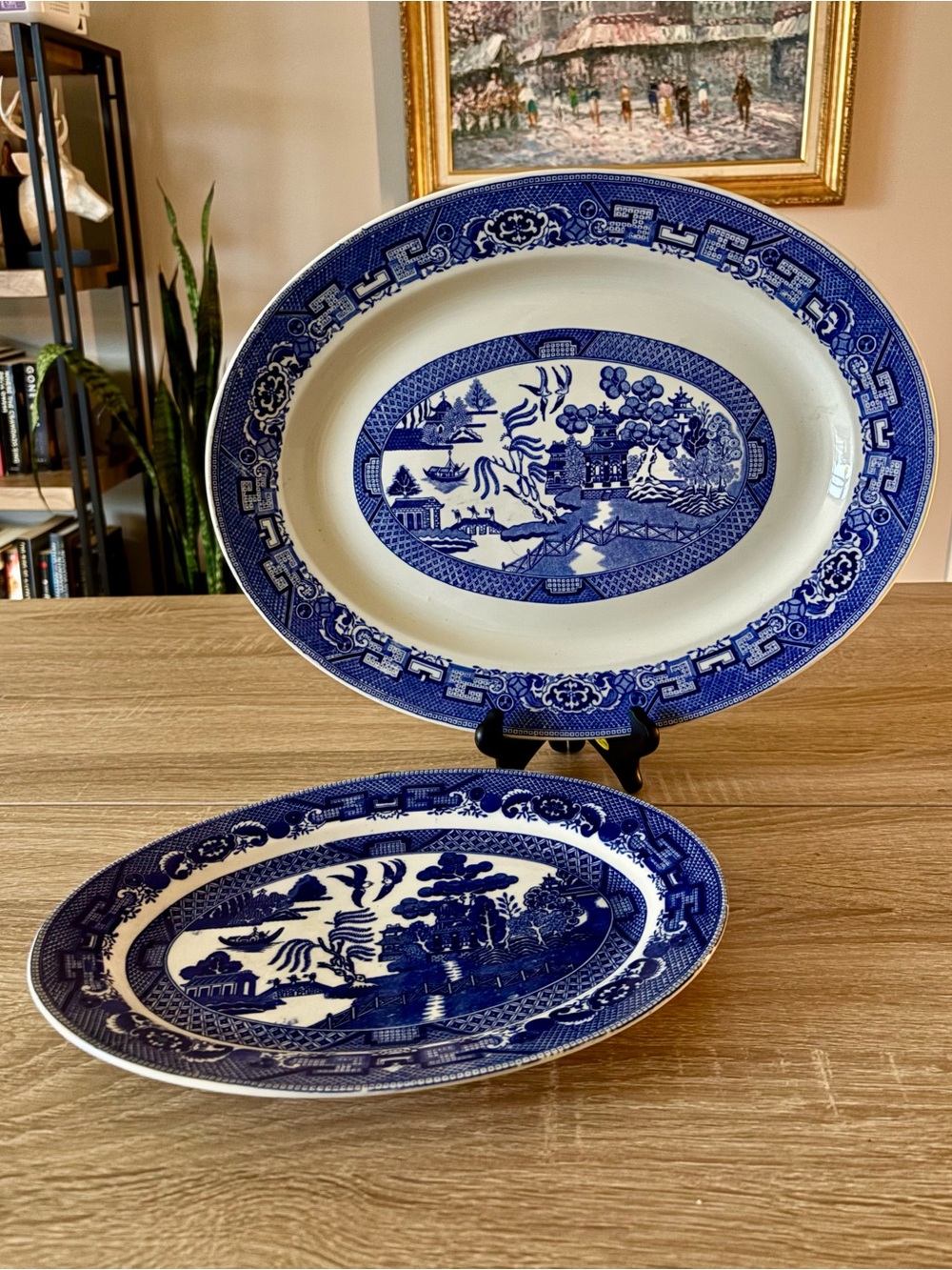 Set of 2 - Vintage Homer Laughlin Blue Willow Oval Serving Platters